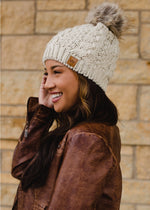 Load image into Gallery viewer, Ivory/Beige Cable Knit Pom Hat
