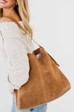 Load image into Gallery viewer, Evie Suede Hobo Shoulder Bag: Camel
