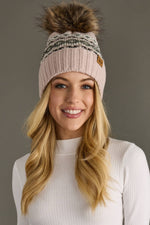 Load image into Gallery viewer, Blush, Sage, Black &amp; White Patterned Pom Hat
