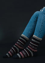 Load image into Gallery viewer, #4 Black, Navy &amp; Taupe Pattern Socks
