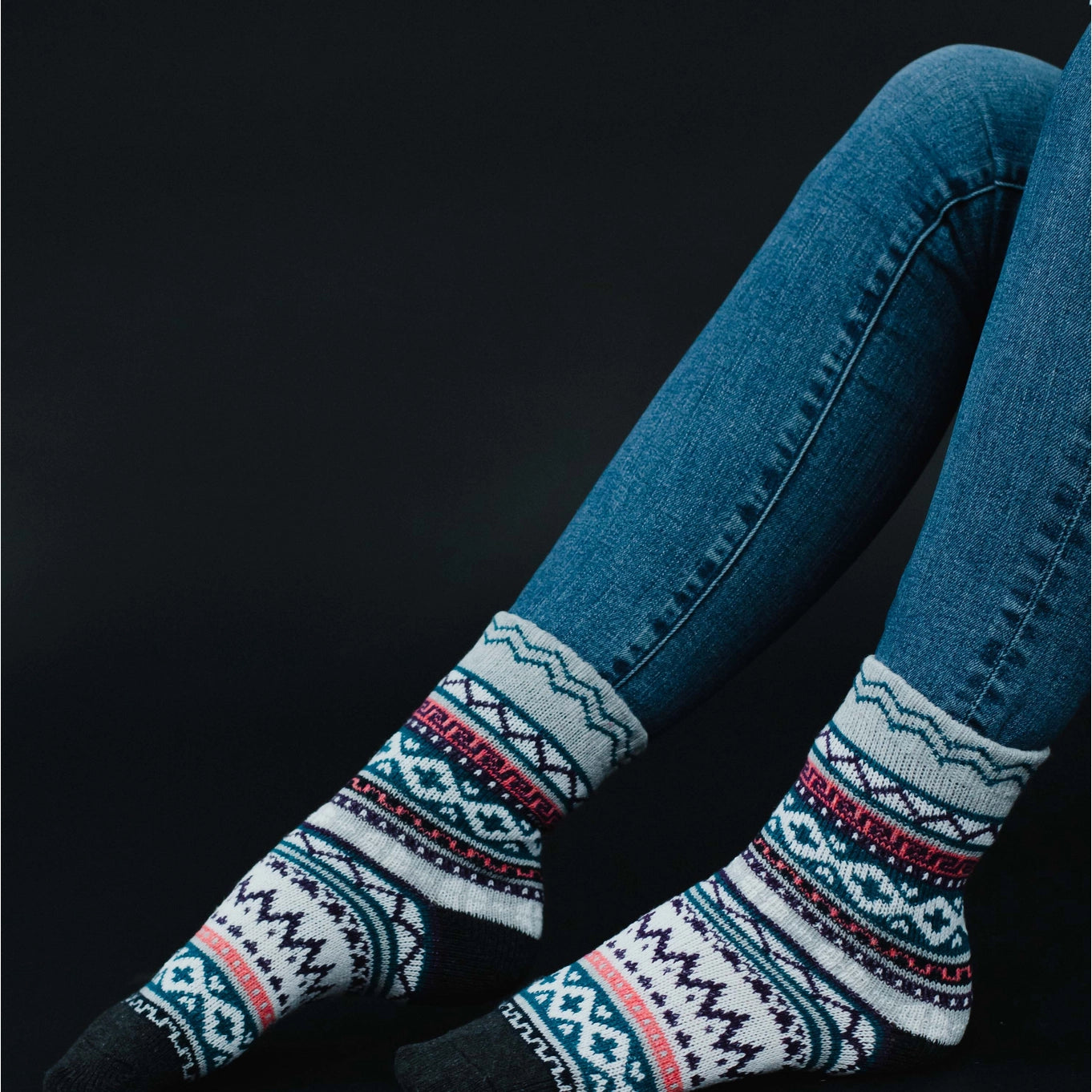 Gray, Charcoal & Blue Pattern Socks