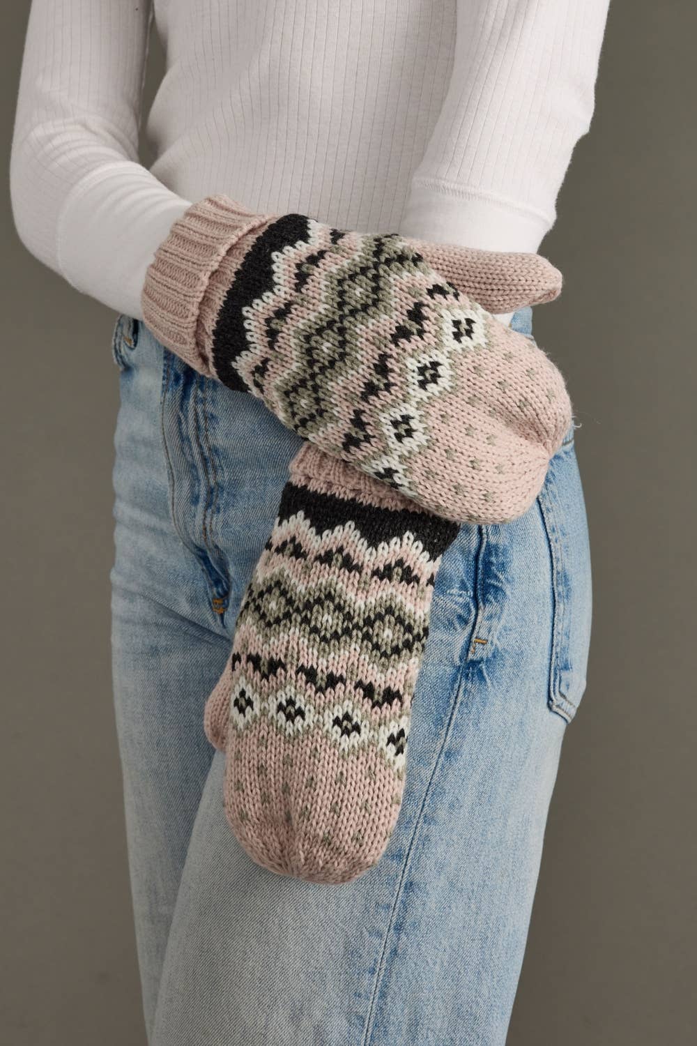 Blush, Sage, Black & White Patterned Mittens