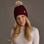 Load image into Gallery viewer, Burgundy Cable Knit Hat with Lt. Tan Pom
