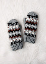 Load image into Gallery viewer, Gray, Brown &amp; White Winter Pattern Mittens
