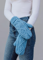 Load image into Gallery viewer, Light Blue Cable Knit Mittens
