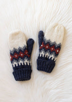 Load image into Gallery viewer, Cream, Blue, Red &amp; Gray Patterned Mittens
