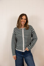 Load image into Gallery viewer, The Quince Cardigan >> Grey Pine Stripe
