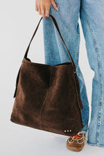 Load image into Gallery viewer, Evie Suede Hobo Shoulder Bag: Chocolate
