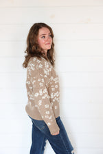 Load image into Gallery viewer, Itsy Bitsy Flower Sweater &gt;&gt; Mocha/Ivory (One Left - Size S)
