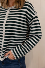 Load image into Gallery viewer, The Quince Cardigan >> Grey Pine Stripe

