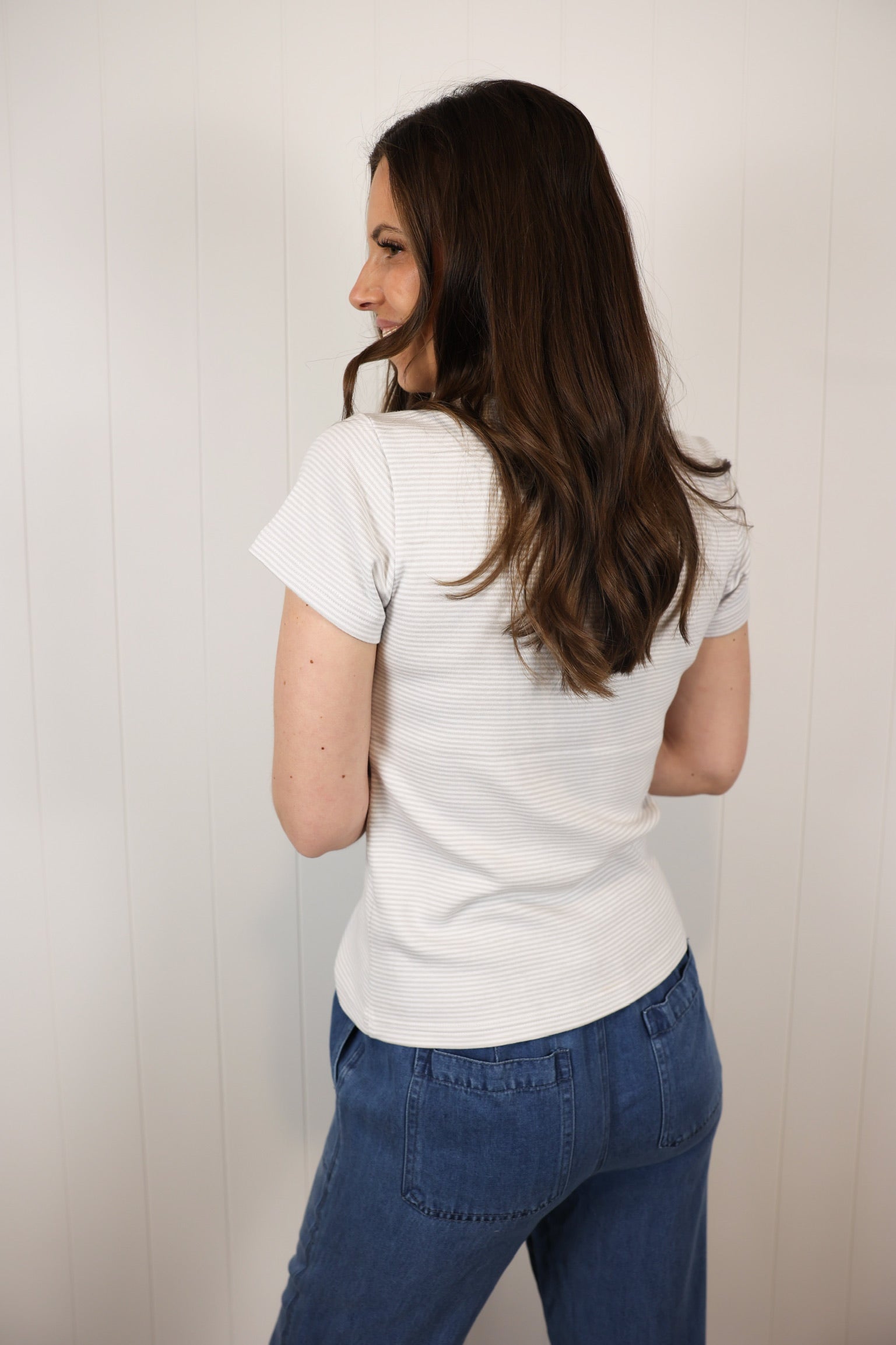 Lexi Tee >> Heather Grey Stripe