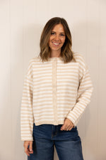 Load image into Gallery viewer, The Quince Cardigan >> Beige White Stripe
