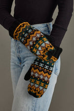 Load image into Gallery viewer, Black &amp; Multicolored Patterned Mittens
