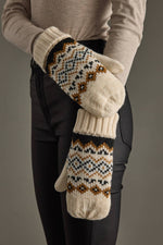 Load image into Gallery viewer, Cream, Black &amp; Camel Patterned Mittens
