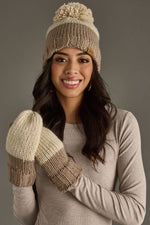 Load image into Gallery viewer, Beige &amp; Taupe Color Block Pom Hat
