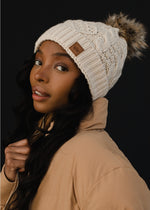 Load image into Gallery viewer, Beige Cable Knit Pom Hat
