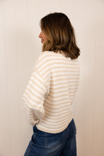 Load image into Gallery viewer, The Quince Cardigan >> Beige White Stripe
