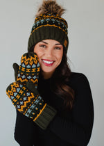 Load image into Gallery viewer, Olive &amp; Multicolored Patterned Mittens
