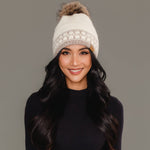Load image into Gallery viewer, Ivory &amp; Taupe Patterned Knit Pom Hat
