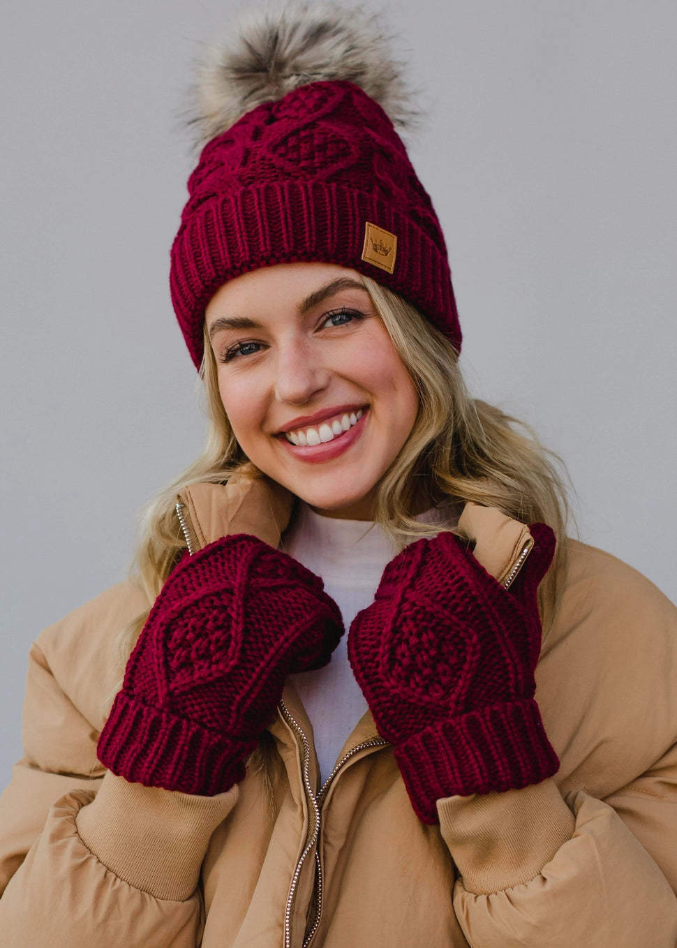 Burgundy Cable Knit Mittens