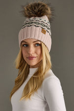 Load image into Gallery viewer, Blush, Sage, Black &amp; White Patterned Pom Hat
