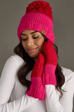 Load image into Gallery viewer, Red &amp; Pink Color Block Pom Hat
