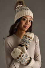 Load image into Gallery viewer, Cream, Black &amp; Camel Patterned Mittens
