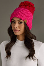 Load image into Gallery viewer, Red &amp; Pink Color Block Pom Hat
