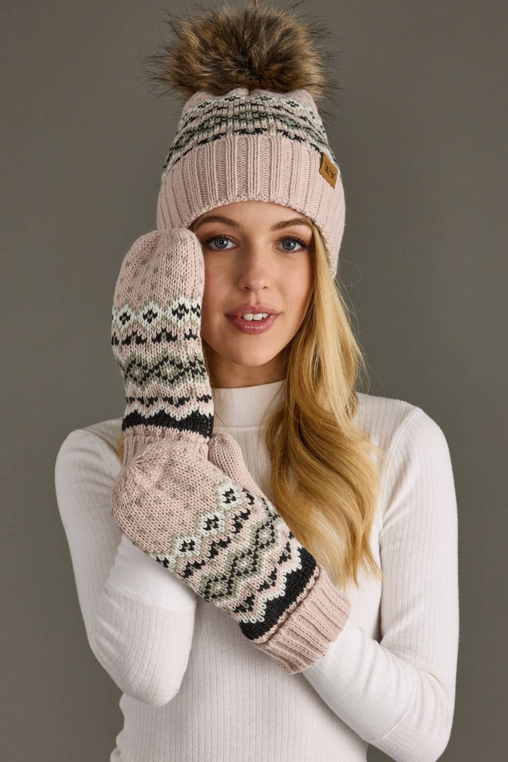 Blush, Sage, Black & White Patterned Mittens