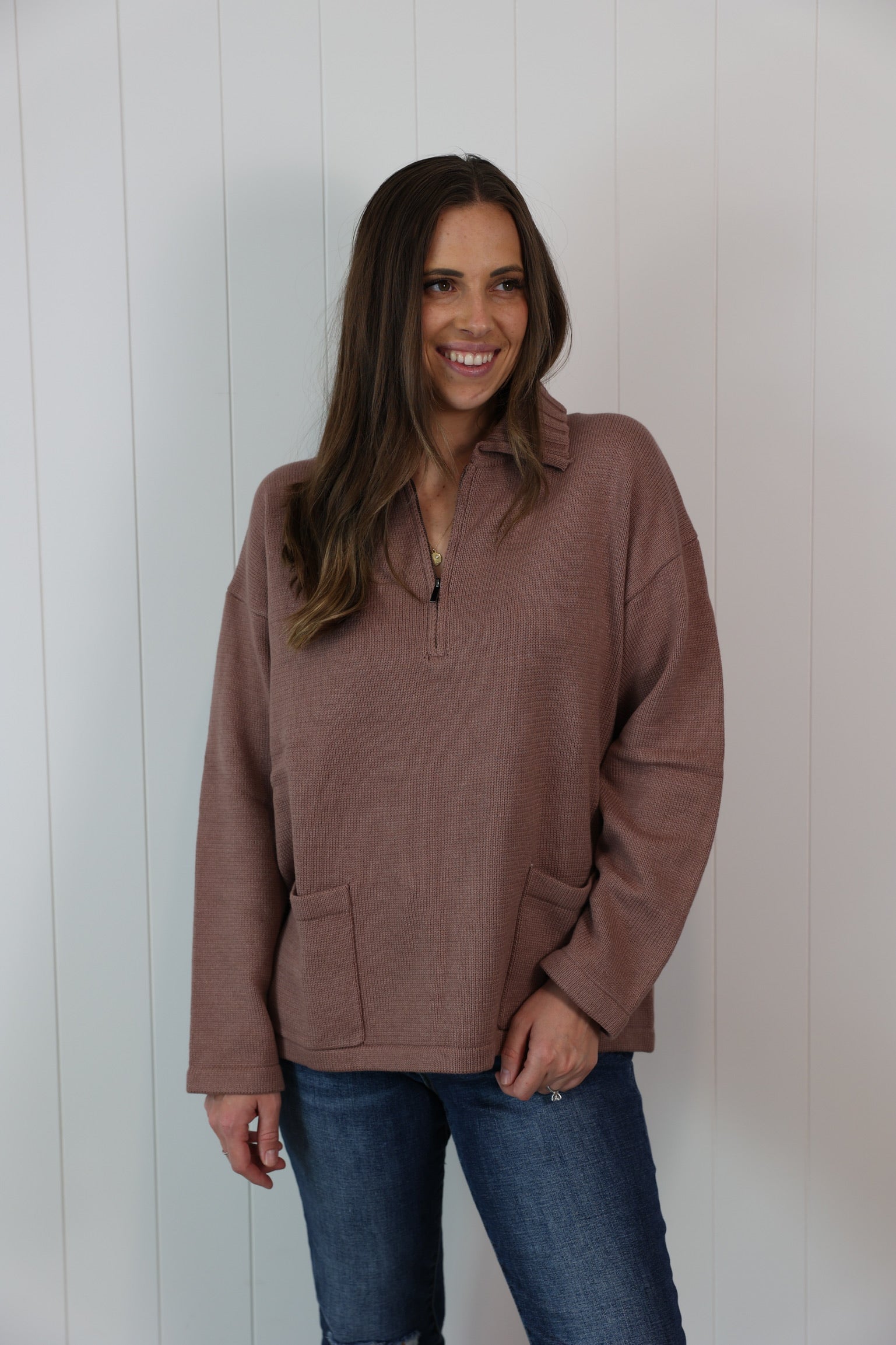 Red Bean Quarter Zip Sweater