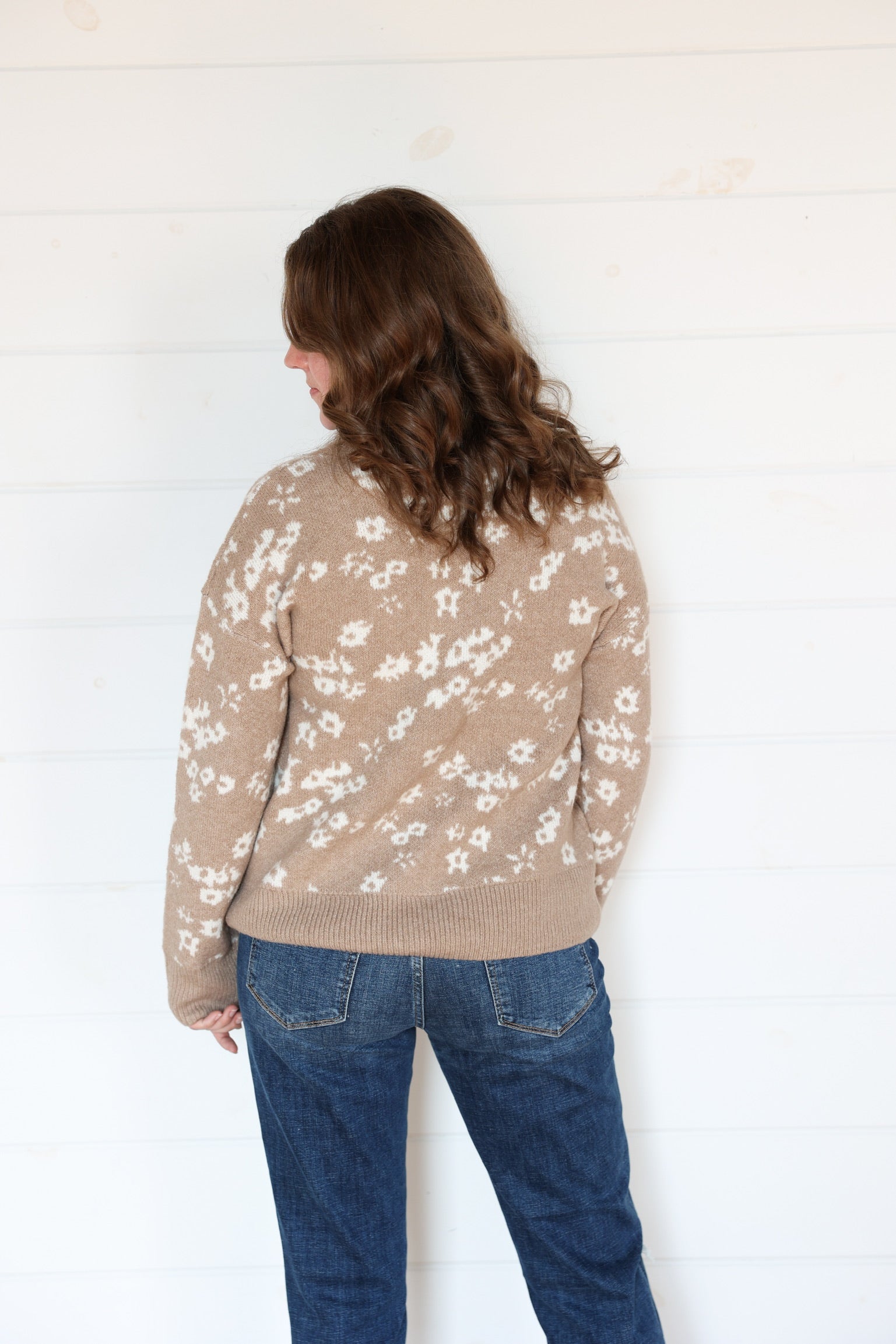 Itsy Bitsy Flower Sweater >> Mocha/Ivory (One Left - Size S)