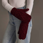Load image into Gallery viewer, Burgundy Cable Knit Mittens
