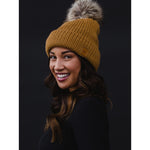 Load image into Gallery viewer, Camel Cable Knit Pom Hat
