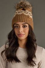 Load image into Gallery viewer, Brown &amp; Speckled Patterned Pom Hat
