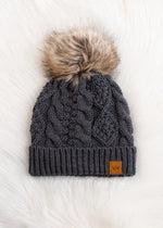 Load image into Gallery viewer, Dark Gray Cable Knit Pom Hat
