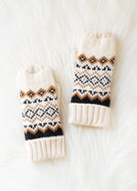 Load image into Gallery viewer, Cream, Black &amp; Camel Patterned Mittens
