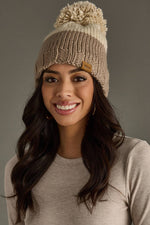 Load image into Gallery viewer, Beige &amp; Taupe Color Block Pom Hat
