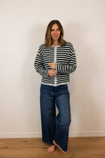 Load image into Gallery viewer, The Quince Cardigan >> Grey Pine Stripe
