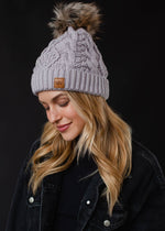 Load image into Gallery viewer, Light Purple Cable Knit Pom Hat
