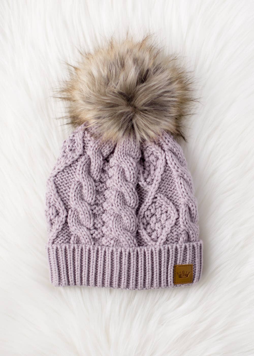 Light Purple Cable Knit Pom Hat