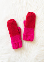 Load image into Gallery viewer, Red &amp; Pink Color Block Knit Mittens
