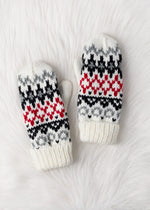 Load image into Gallery viewer, Ivory, Red &amp; Gray Winter Pattern Mittens
