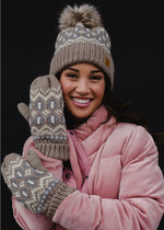 Load image into Gallery viewer, Taupe, Beige &amp; Gray Patterned Pom Hat
