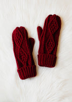 Load image into Gallery viewer, Burgundy Cable Knit Mittens
