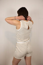 Load image into Gallery viewer, Joey Romper &gt;&gt; White Camel
