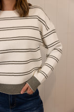 Load image into Gallery viewer, The Ellie Sweater >> Ivory Olive Stripe
