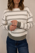 Load image into Gallery viewer, The Ellie Sweater >> Ivory Olive Stripe
