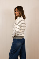 Load image into Gallery viewer, The Ellie Sweater >> Ivory Olive Stripe
