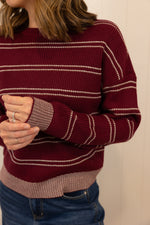 Load image into Gallery viewer, The Ellie Sweater >> Wine Ivory Stripe
