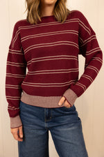Load image into Gallery viewer, The Ellie Sweater >> Wine Ivory Stripe
